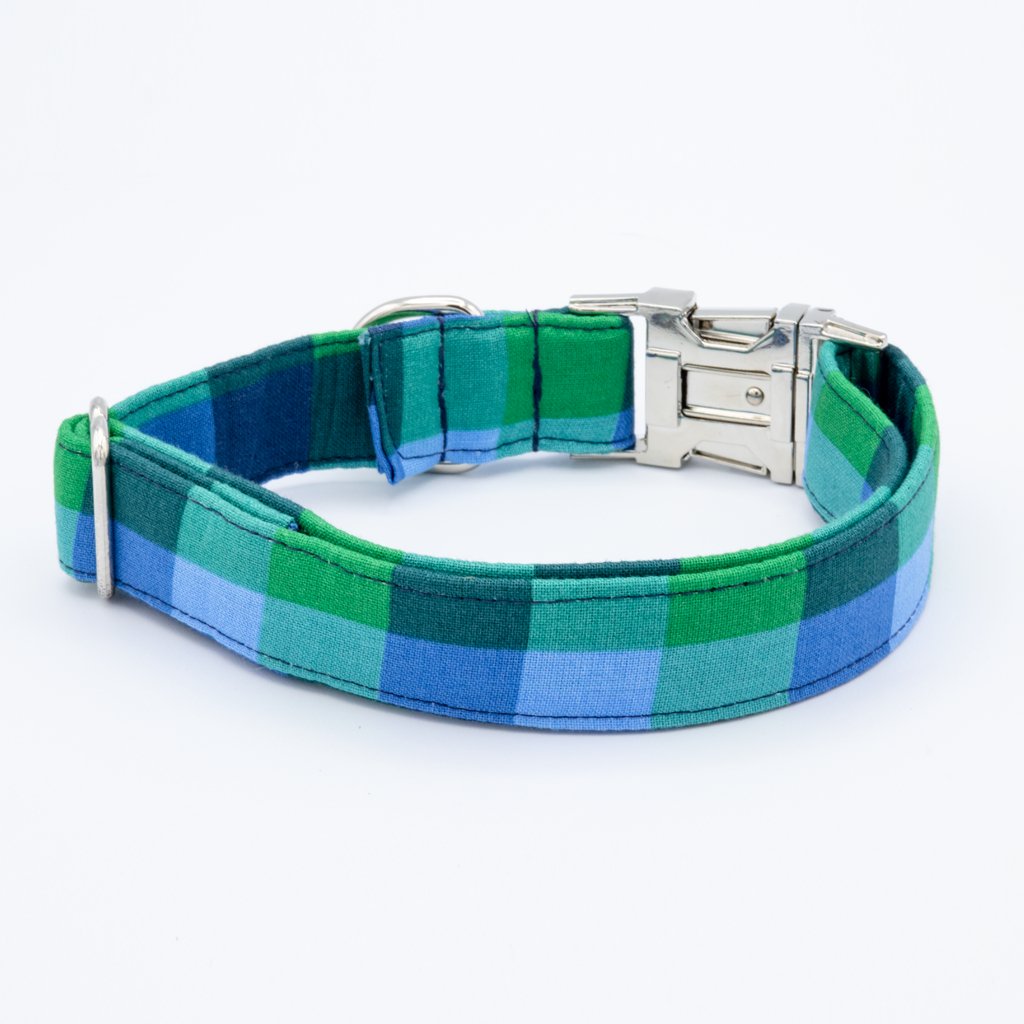 Blue Plaid Dog Collar Set - Craft Designs By Kenz Collar Set