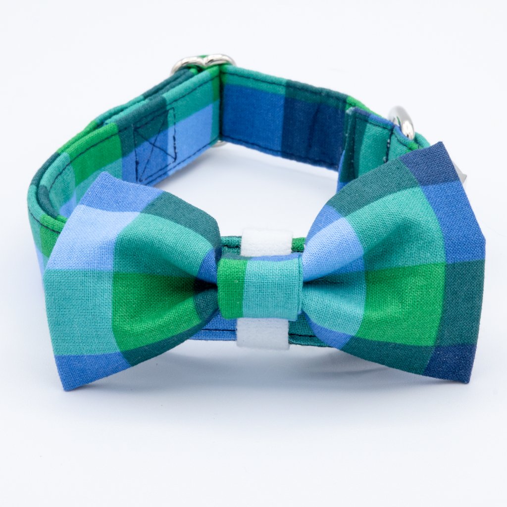 Blue Plaid Dog Collar Set - Craft Designs By Kenz Collar Set