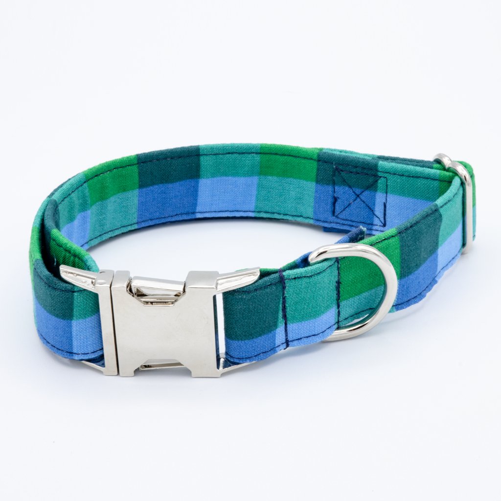 Blue Plaid Dog Collar Set - Craft Designs By Kenz - XS - Collar Set