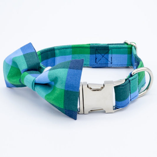 Blue Plaid Dog Collar Set - Craft Designs By Kenz - XS - Collar Set