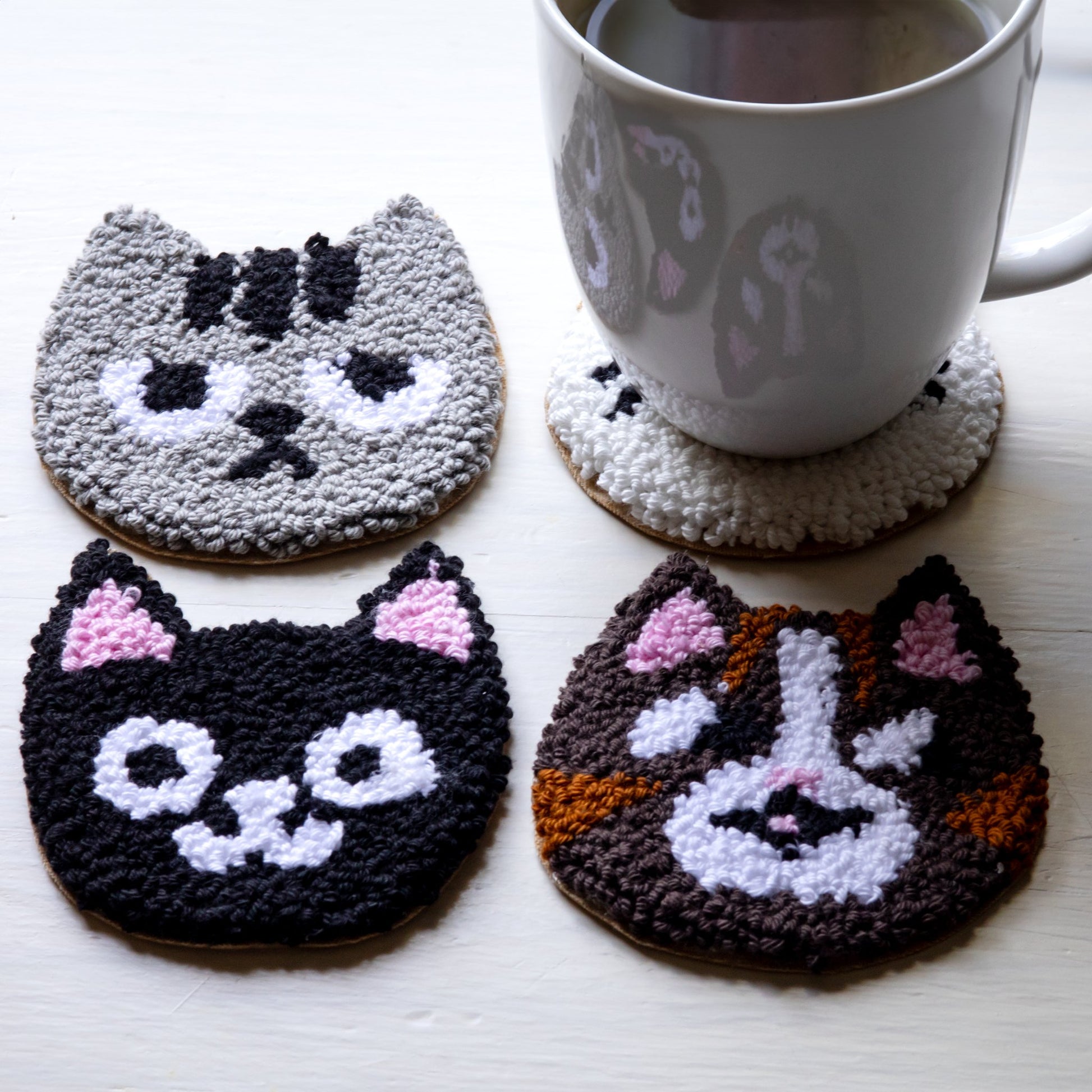 Cat Mug Rug Set - Craft Designs By Kenz - Punch Needle Coaster