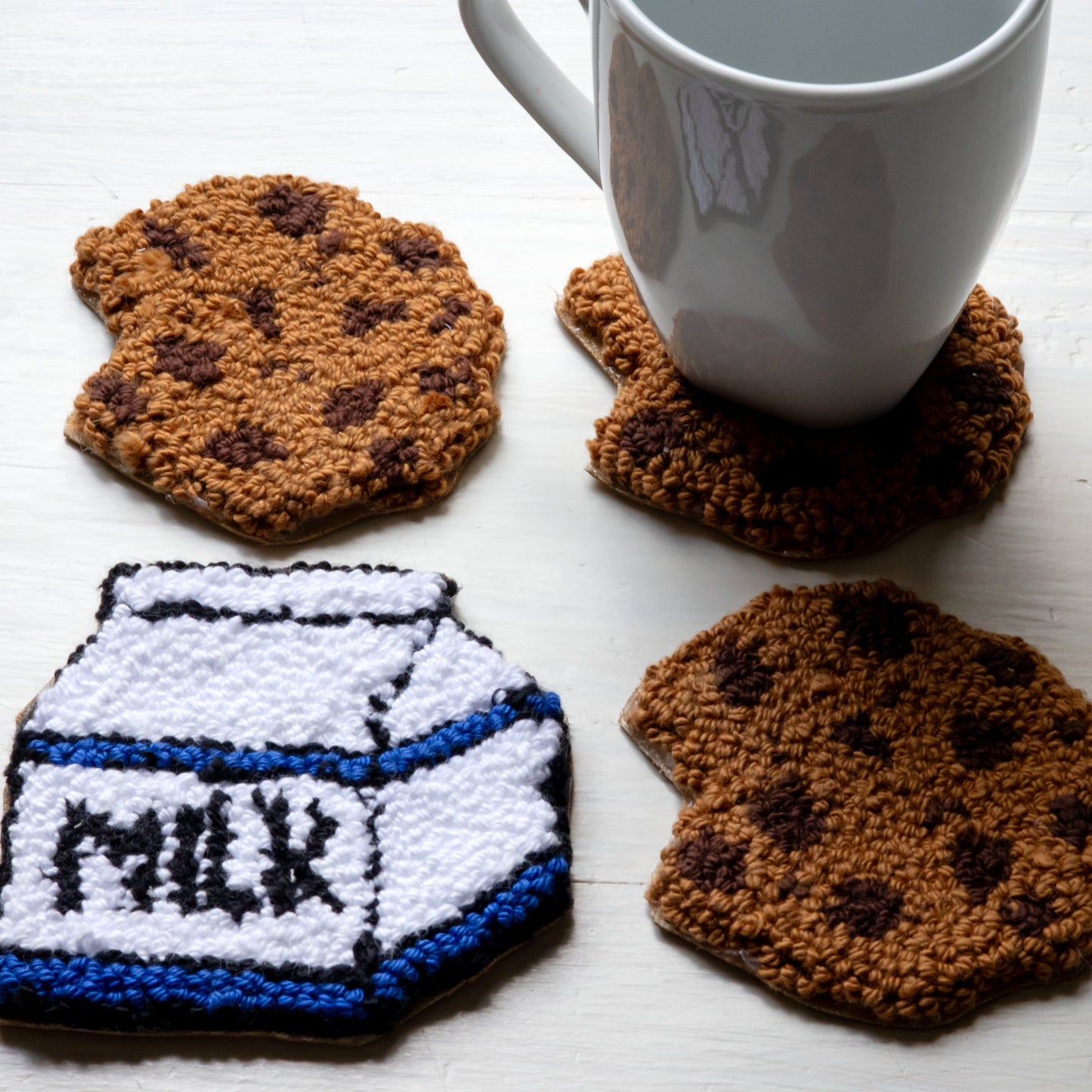 Cookie and Milk Set - Craft Designs By Kenz - Punch Needle Coaster