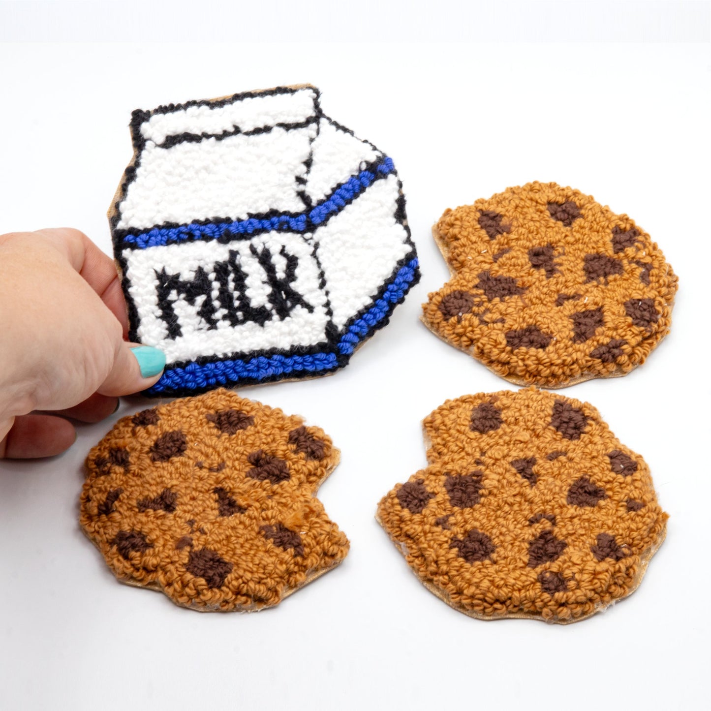 Cookie and Milk Set - Craft Designs By Kenz - Punch Needle Coaster