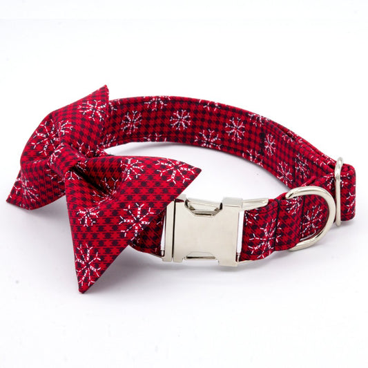 Frosty Plaid Collar Set - Christmas Dog Collar - Craft Designs By Kenz - Collar + Bowtie - Collar Set