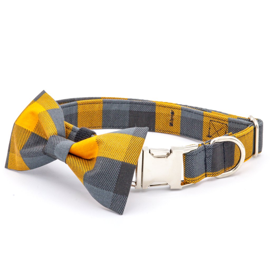 Orange & Black Plaid Collar Set - Fall Dog Collar - Craft Designs By Kenz - Collar and Bowtie