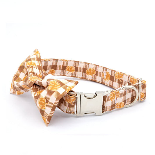 Pumpkin Plaid Collar Set - Fall Dog Collar - Craft Designs By Kenz - Collar and Bowtie