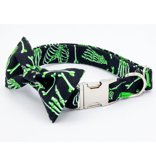 Skeleton Dog Collar - Glow In The Dark Collar - Craft Designs By Kenz - XS - Personalized Pet Collar