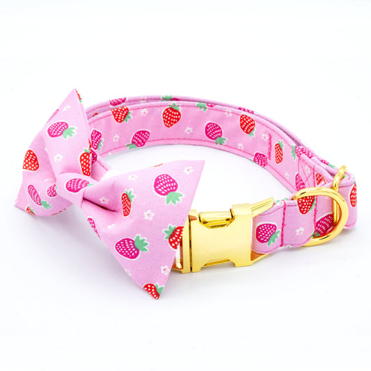 Strawberry Shortcake Dog Collar - Craft Designs By Kenz - Collar and Bowtie - Personalized Pet Collar